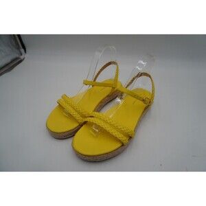Stuart Weitzman Braided Leather Jute Sole Ankle Strap Yellow Sandals Size 7.5